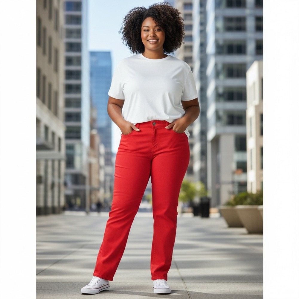 Faded Glory Pants Womens Straight Rock N Red 18 New Stretch Denim Cotton Blend